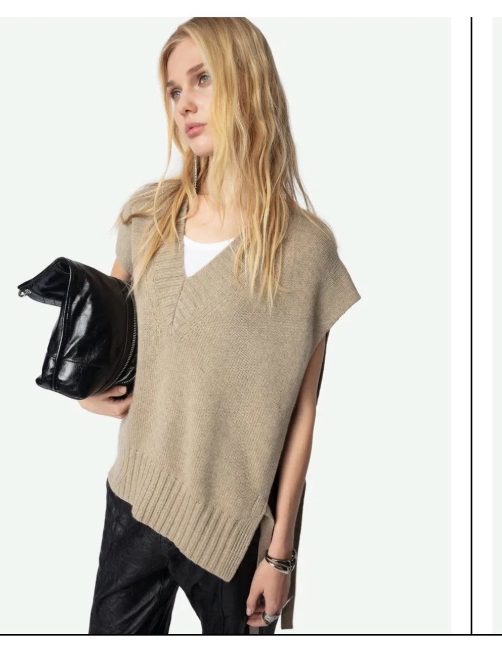 Zadig & Voltaire Beige V-Neck Cashmere Sleeveless Knit Vest